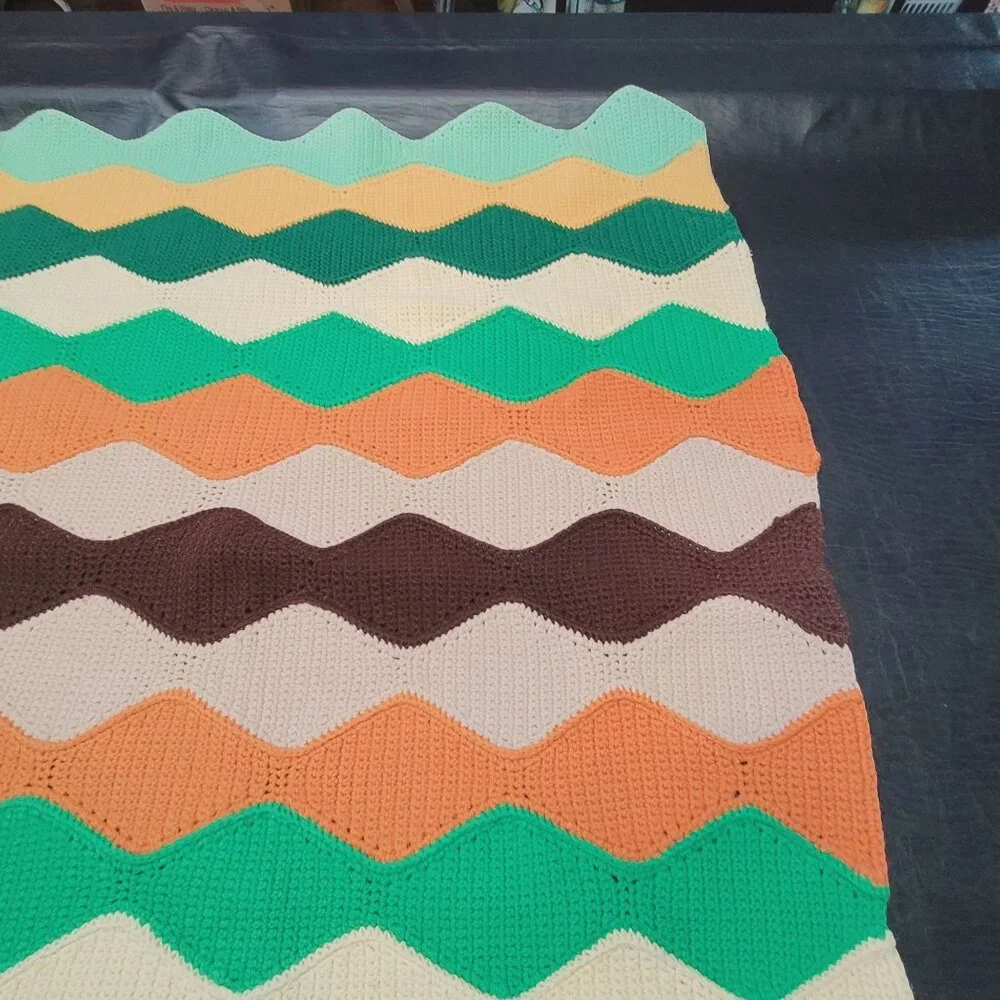 Handmade Crochet Afghan Throw Blanket Multicolor Retro Diamond Harlequin 68x47‎